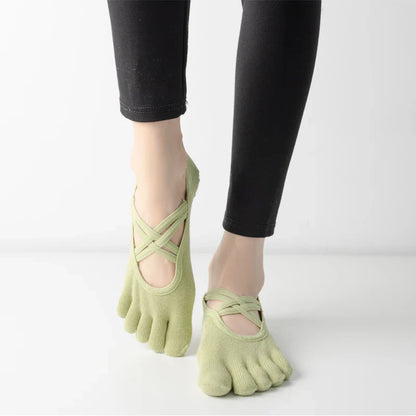 Women's Anti-Slip Pilates Socks - Five Toe Silicone Non-Slip Yoga and Ballet Dance Socks, Cotton Fitness Sports Socks