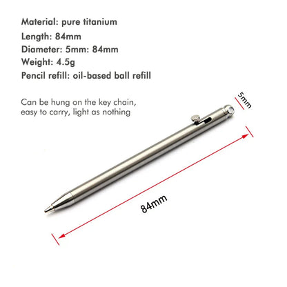 Pure Titanium Mini Bolt Pen — Compact Portable Keychain Metal Ballpoint Pen Travel & Signing Gift