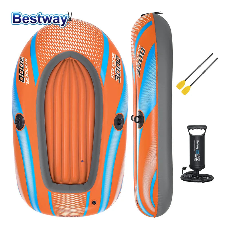 Bestway 61136/61140/61142/61146 Heavy-Duty Inflatable Kayak – 1-3 Person PVC Rafting Boat for Adventure & Thrilling Rides