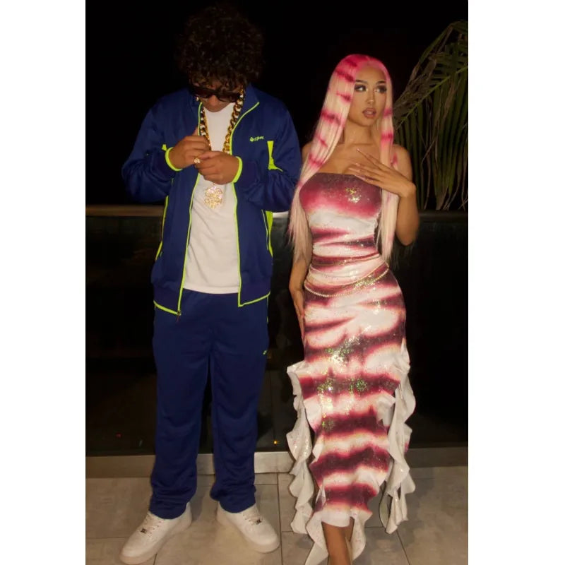 Women's Halloween Shark Tale Costume Dress - Lola-Inspired Ruffle Hem Strapless Cosplay Maxi Dress