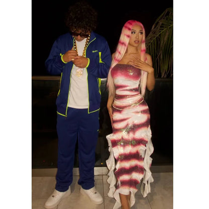 Women's Halloween Shark Tale Costume Dress - Lola-Inspired Ruffle Hem Strapless Cosplay Maxi Dress