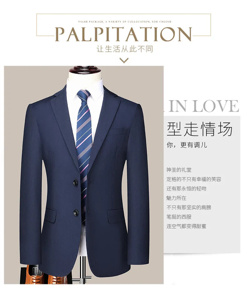 2023 Men’s Two-Button Wedding Suit — Korean Slim Fit Fashion Business Formal Two-Piece Set (Blazer + Trousers)