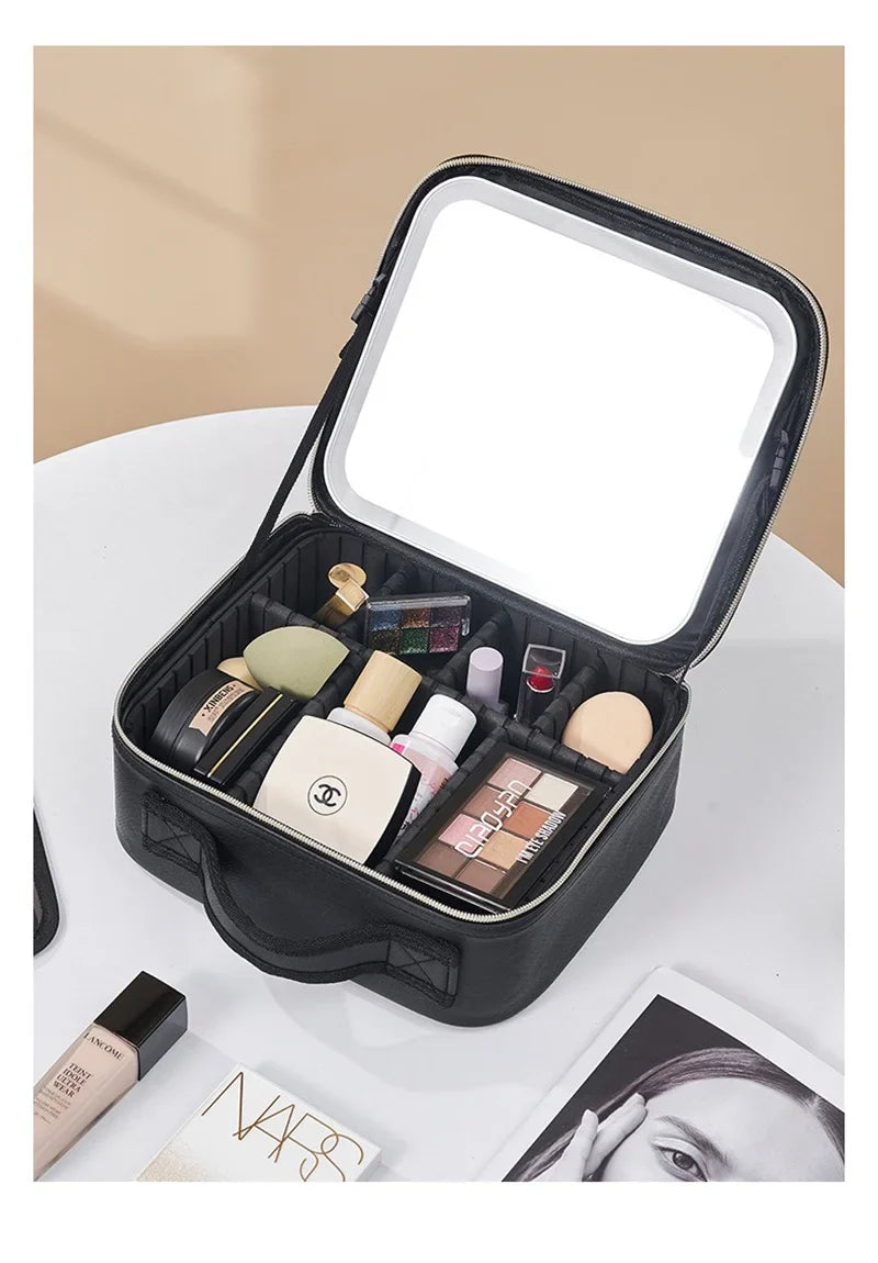 LED Cosmetic Case with Lights & Mirror – Large Capacity Luxury Makeup Bag with Premium Feel