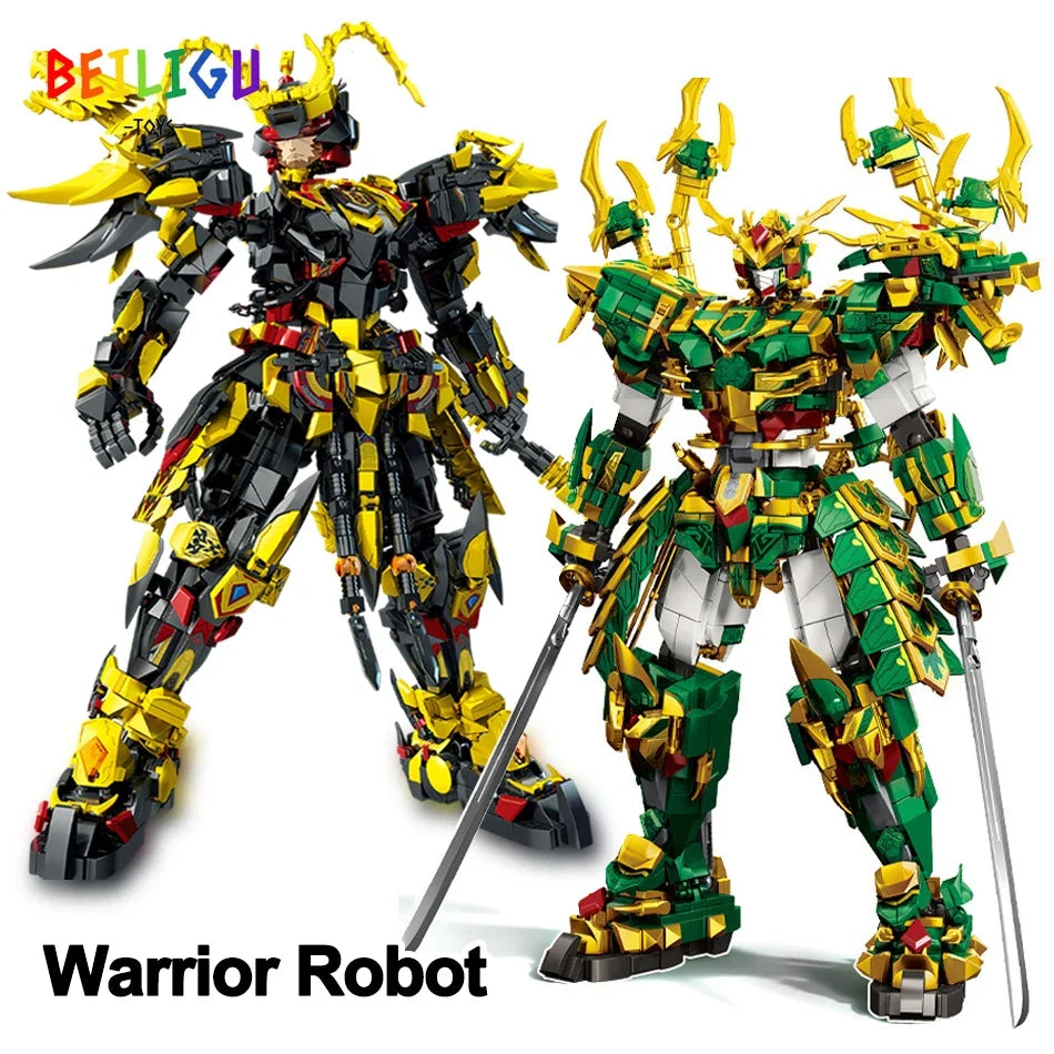 2000+PCS Warrior Robot Building Blocks – Monkey, Dragon, Tiger & Bird Mecha Action Figures for Adults