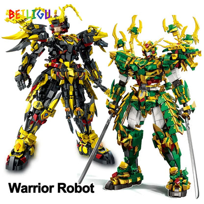 2000+PCS Warrior Robot Building Blocks – Monkey, Dragon, Tiger & Bird Mecha Action Figures for Adults