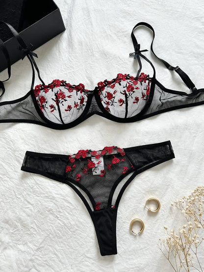 Sexy Lace Floral Lingerie Set for Women — Transparent Bra & Underwear Party Set, Sizes S-XL