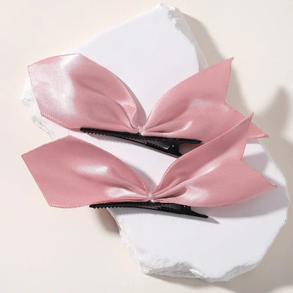 2pcs Black & White Ribbon Hair Bow Clips – Vintage Bowknot Side Hairpins, Cute Barrettes for Girls & Women, Headdress Accessories