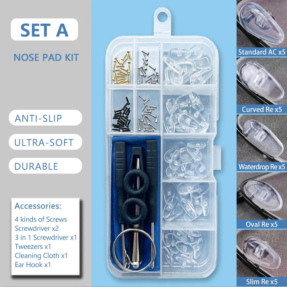 Silicone Air Chamber Nose Pads for Glasses | Anti-Slip Screw-In Eyewear Support & Accessories Kit
