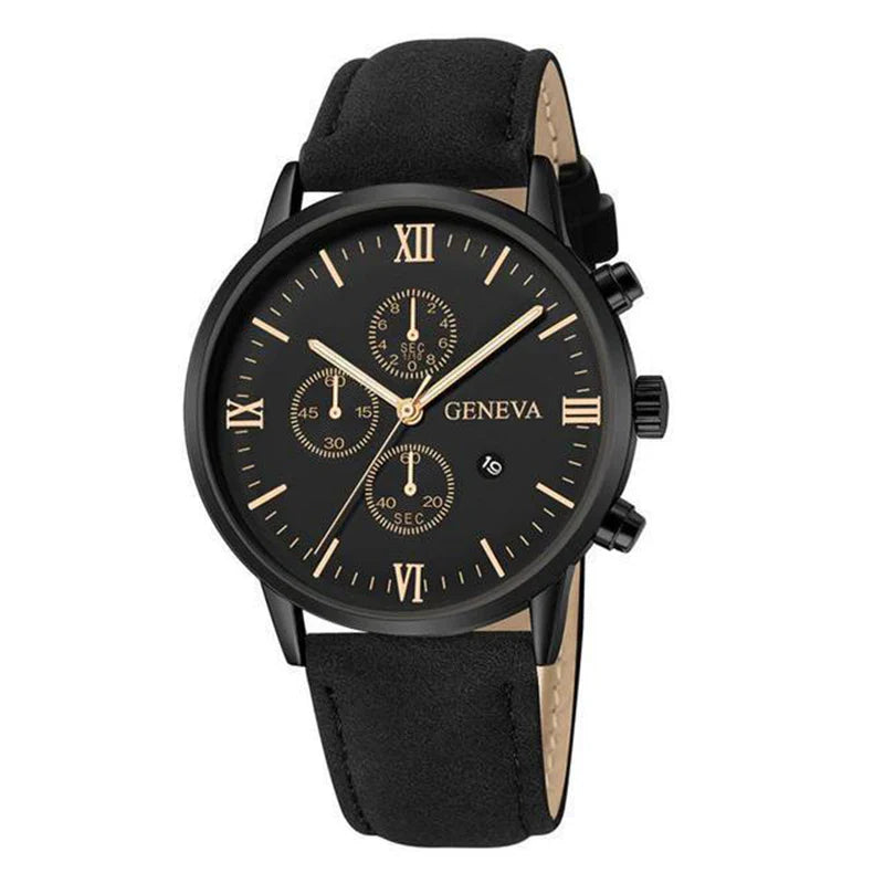 Men's Casual Watch – Leather Band Analog Quartz with Calendar Function