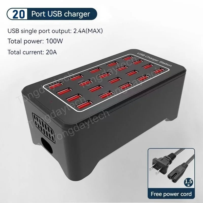 300W Universal Multi USB Charger Station – 60-Port Fast Charging for iPad, iPhone 11/12/13 Pro Max, Samsung Tablet
