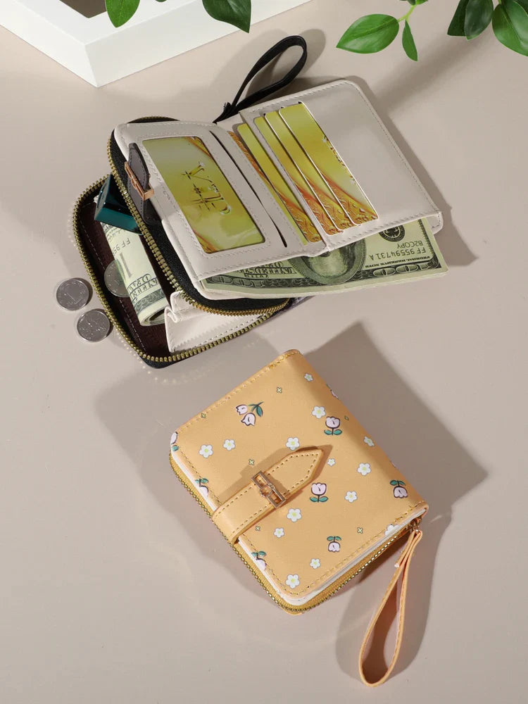 Flower Patterned Credit Card Holder – Small Zipper Card Case Wallet for Women & Men, Handheld and Compact