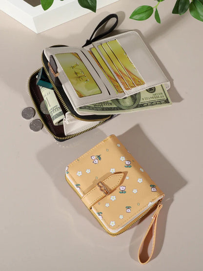 Flower Patterned Credit Card Holder – Small Zipper Card Case Wallet for Women & Men, Handheld and Compact