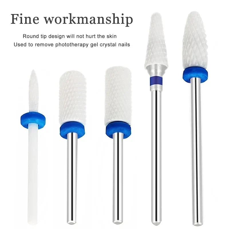 5pcs Ceramic Nail Drill Bit Set - Electric Nail Cutter Bits for Manicure & Pedicure Machine, Nail Accessories & Tools