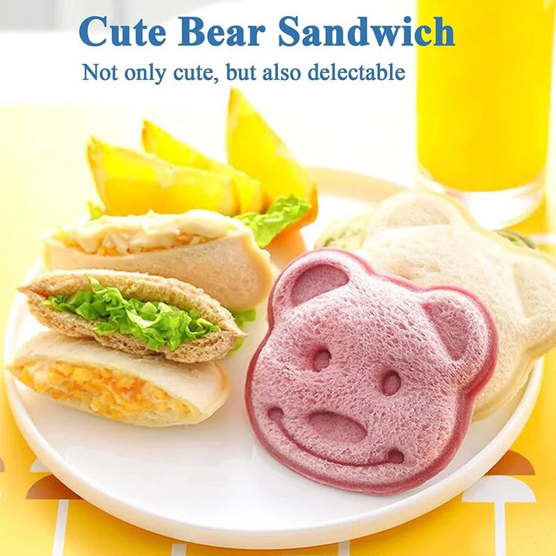 Mini Cartoon Sandwich Cutter and Sealer Set - Bear, Squirrel, and Sea Dog Bread Knife for Kids' Bento Lunch and Baking Fun
