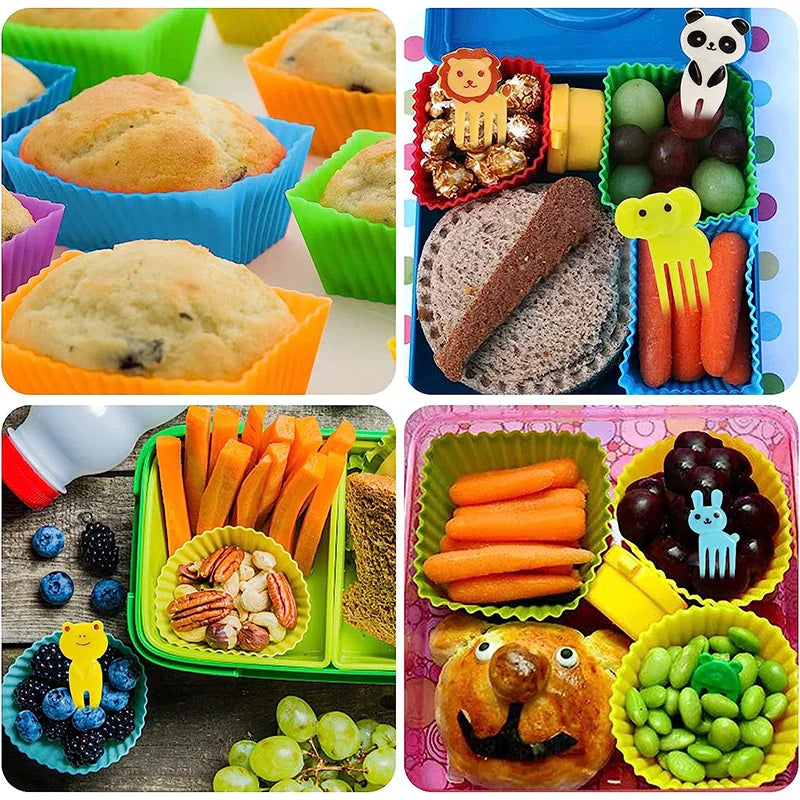 Adorable Mini Food Picks for Kids: Animal Cartoon Forks with Cutter and Silicone Lunch Box Dividers - Perfect for Snacks, Cakes, and Fruits
