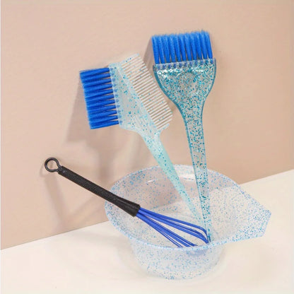 4pcs Hair Styling & Highlight Dyeing Set – Sparkling Comb, Oil Brush, Single-Sided Soft Hair Pearl Dyeing Brush