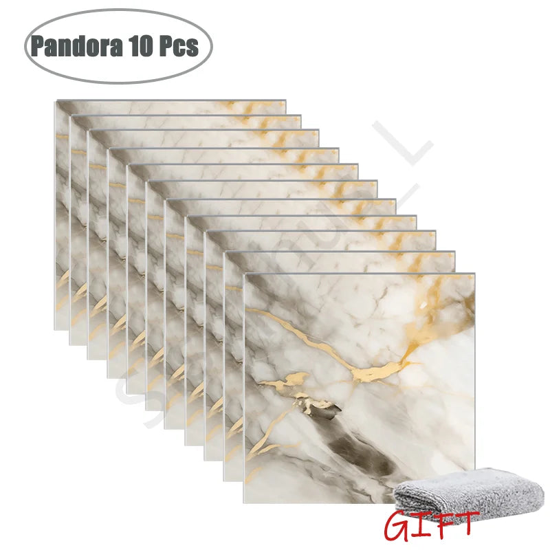 10-50Pcs PVC Marble Wall Stickers — Self-Adhesive Thickened Waterproof Tile Stickers for Bathroom Kitchen Floor Home Decor