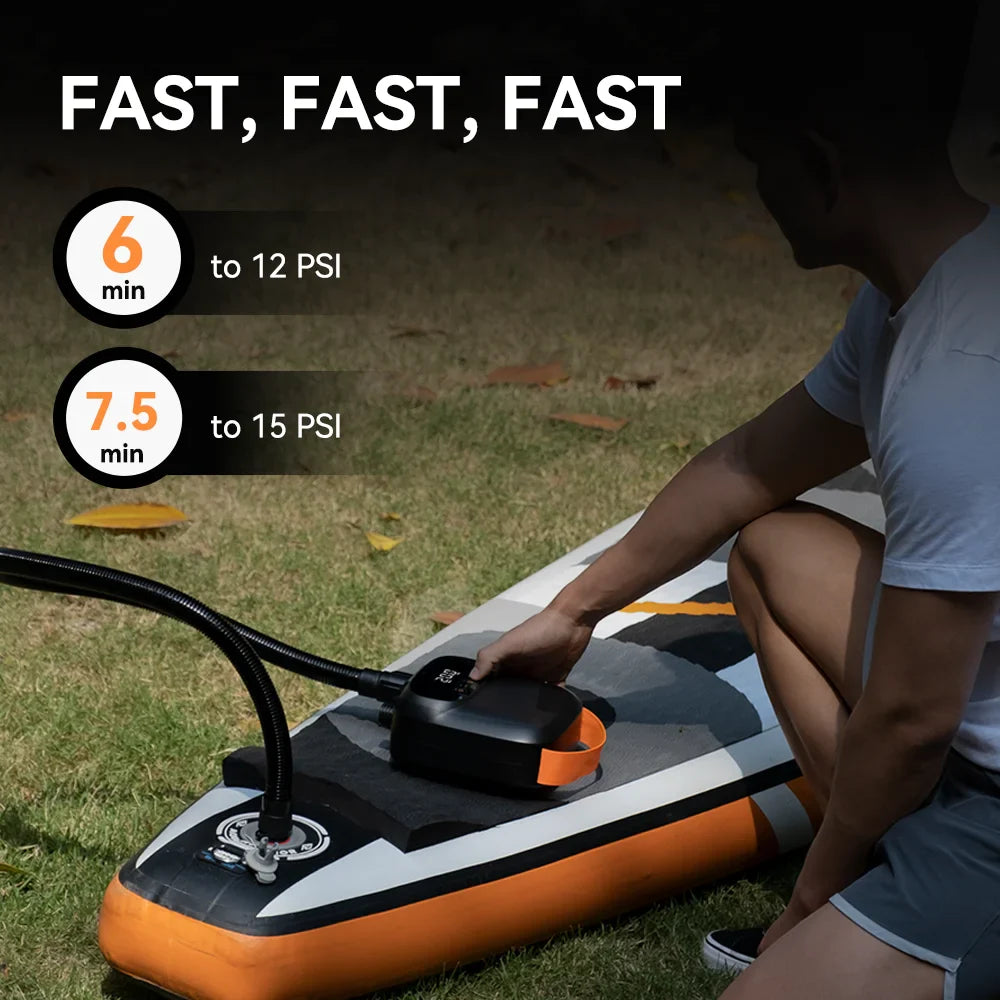 Airbank Rechargeable SUP Pump | 20PSI Inflatable PVC Boat & Kayak Accessories | Perfect for Surfing, Kite, Mattress, and Tent