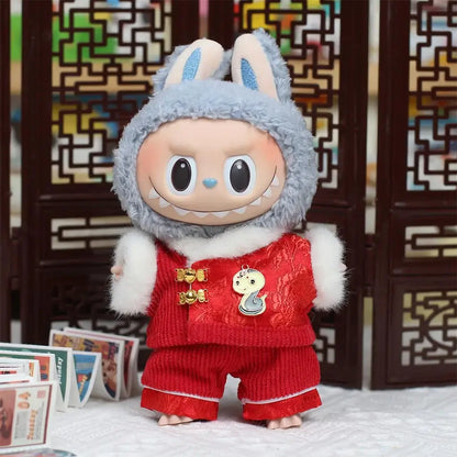 Labubu 1st & 2nd Generation Antique Hanfu Outfit Clothes with Vinyl Pendant for New Year's & Spring Festival