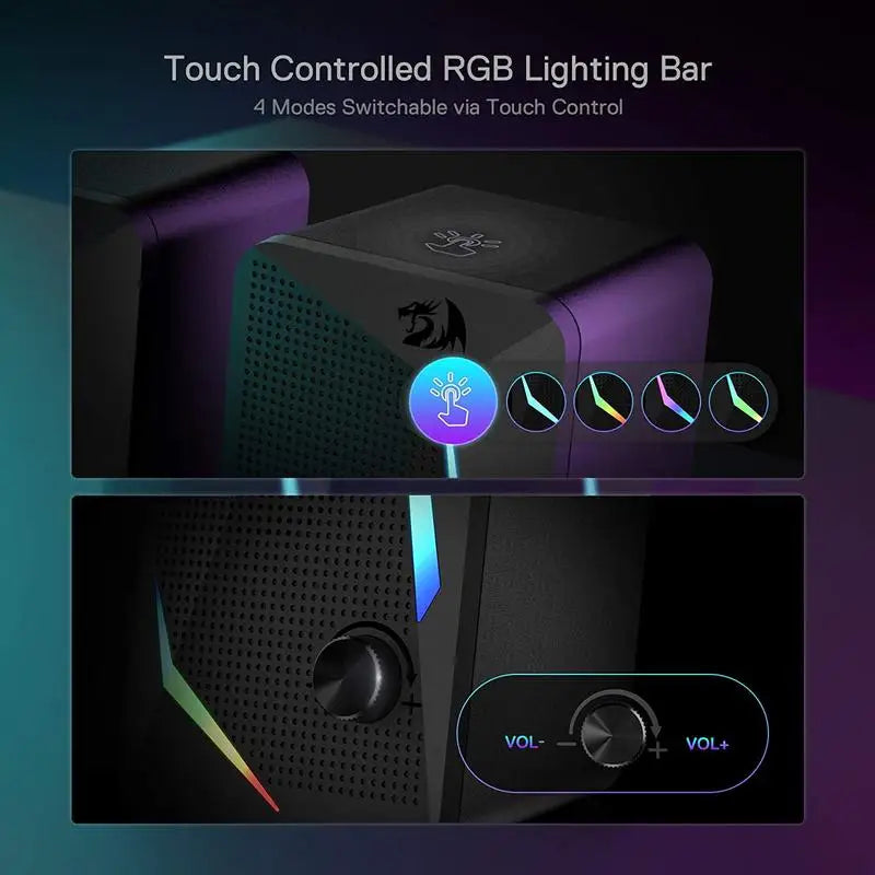 Redragon GS510 Waltz RGB 2.0 Desktop Speakers — PC Stereo with 4-Mode LED Backlight