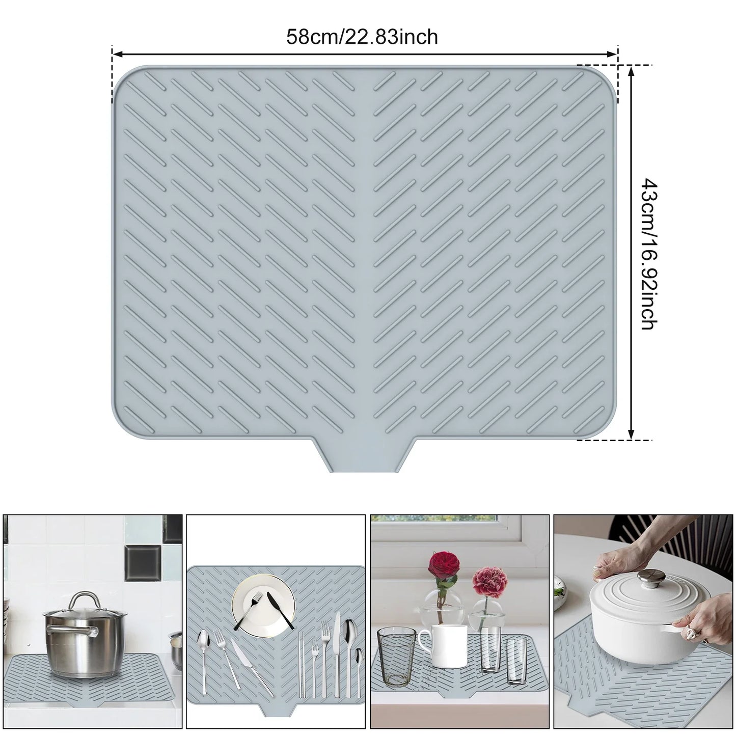 Ultra Absorbent Silicone Dish Drying Mat | Non-Slip, Fast Drying, Heat Resistant & Foldable Pad