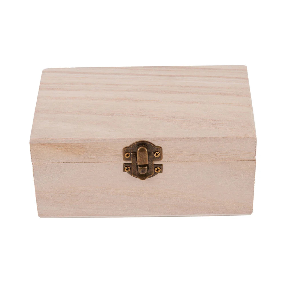 Wooden Jewelry Storage Box with Lid — Square Hinged Craft Box for DIY, Home Decor, and Mother's Day Gift