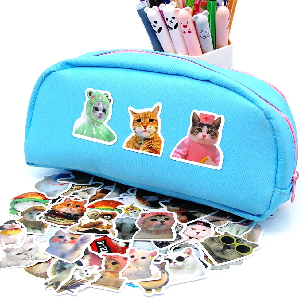 Funny Cat Stickers - Cartoon Cute Decals for Toys, Stationery, Guitar, Phone, Bicycle, Laptop, Luggage, Car, and Graffiti, Available in 10/50/100pcs