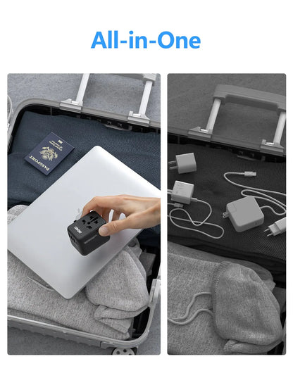 LENCENT Universal Travel Adapter with 3 USB Ports & Type-C PD Charging - EU/UK/USA/AUS Plug, All-in-One Travel Charger