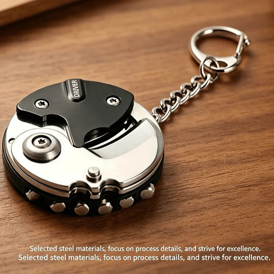 Multifunctional Round Pocket Tool Keychain - Mini EDC Screwdriver Cutter Bottle Opener for Outdoor Use