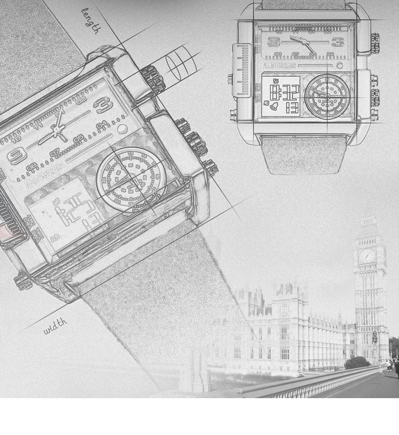 Mark Fairwhale Men’s Luxury Square Quartz Watch — Fashion Waterproof Military Leather Strap Wristwatch