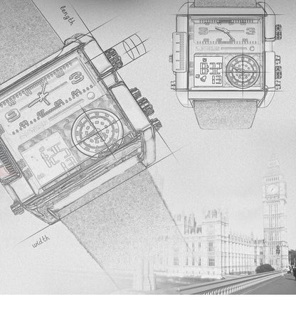 Mark Fairwhale Men’s Luxury Square Quartz Watch — Fashion Waterproof Military Leather Strap Wristwatch