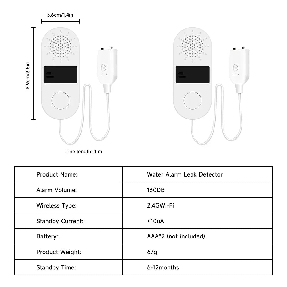 Tuya WiFi Water Leak Sensor - 130DB Smart Flood Detector with App Alerts for Home Security Protection