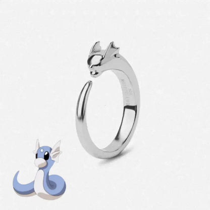 Pokemon Dratini Couple Ring — S925 Silver Adjustable Anime Jewelry, Cartoon Fashion Accessory Gift