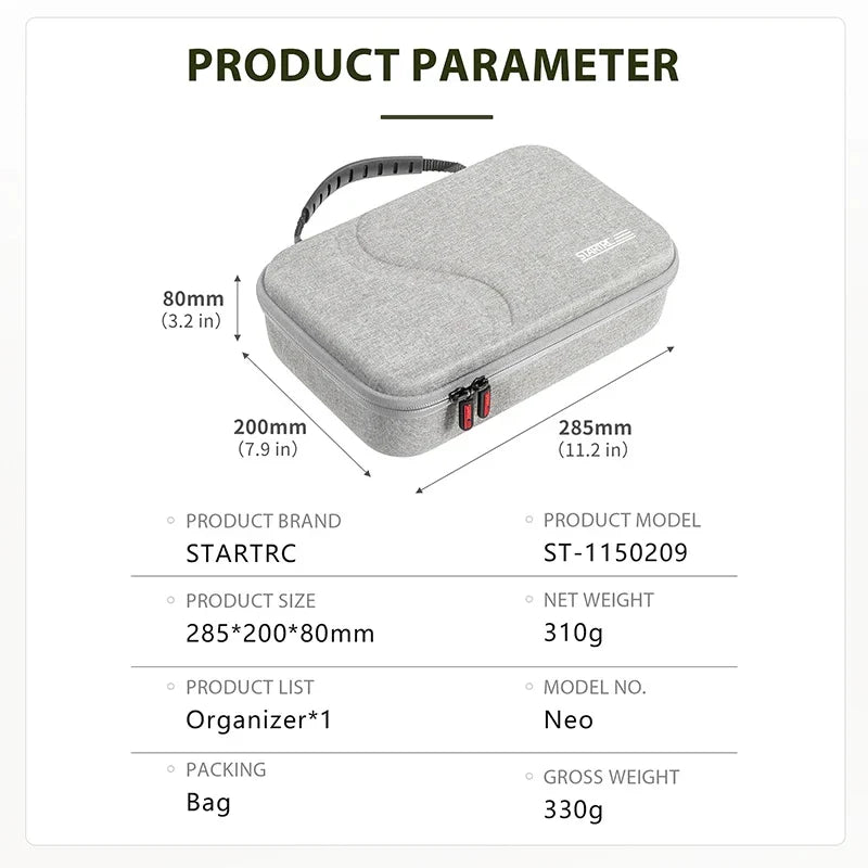 NEO Drone PU Storage Bag — Portable Large Capacity Shoulder & Handheld Organizer for DJI Neo RC-N3 with Shock Absorbing Protection