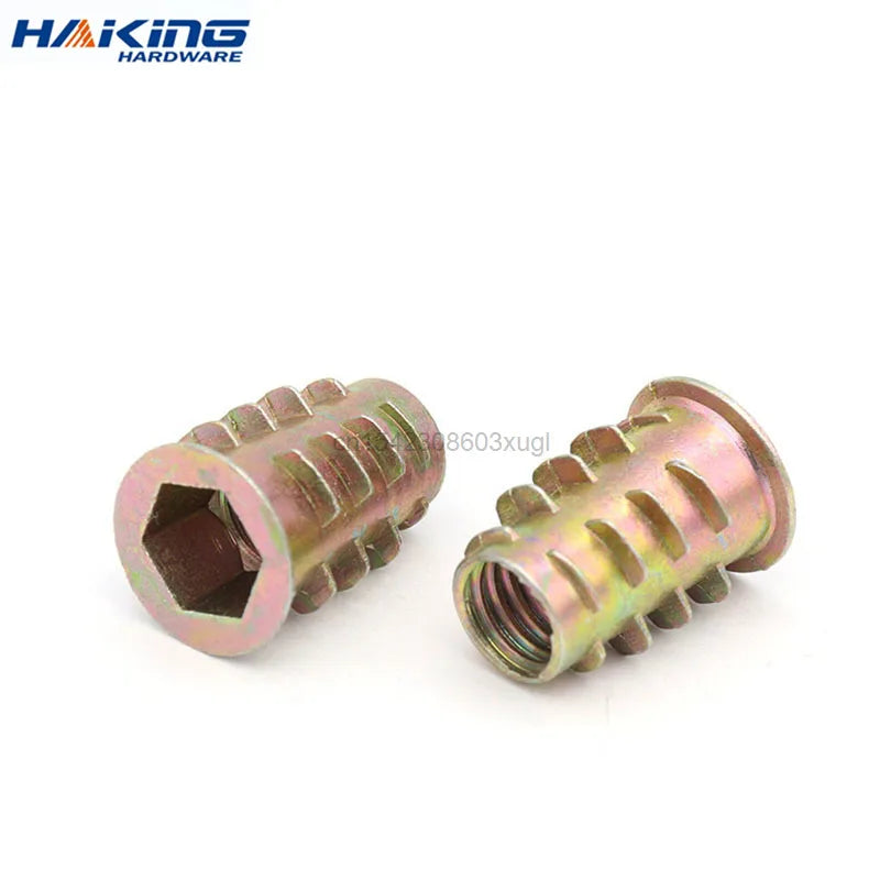 10/20/50Pcs M4 M5 M6 M8 M10 Zinc Alloy Wood Insert Nuts Flanged Hex Drive Head Furniture Threaded Nuts