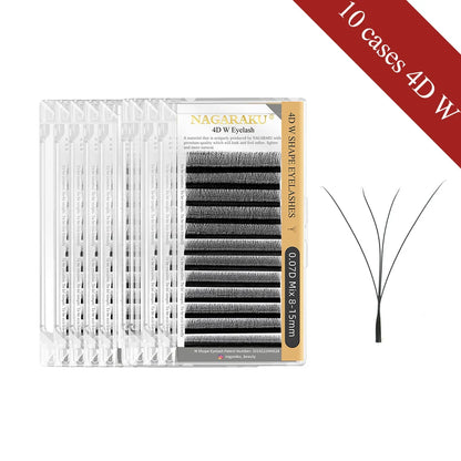 NAGARAKU W-Shape Bloom Eyelash Extensions – 10 Cases Premade 3D-8D Fans, Soft Natural Full-Density Lashes
