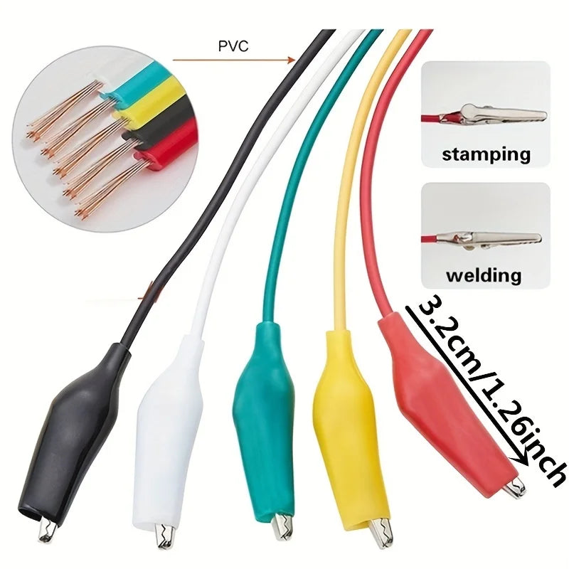 1Set/10PCS Alligator Clips – Double-Ended Crocodile Clips for Electrical DIY Test Leads, 46CM Jumper Wire Test Clips