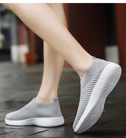 Women’s Slip-On Sock Sneakers – Breathable Flat Casual Vulcanized Sports Shoes Zapatillas