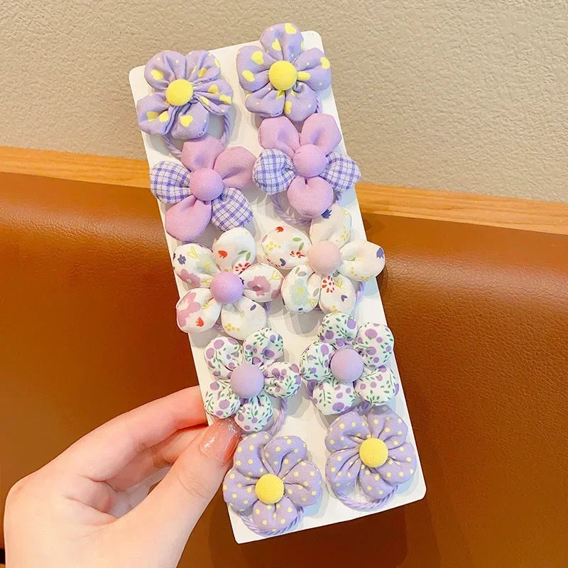 10 Pcs Baby Girl Flower Hair Bands Set – Cute Colorful Soft Scrunchies Ponytail Holders for Kids