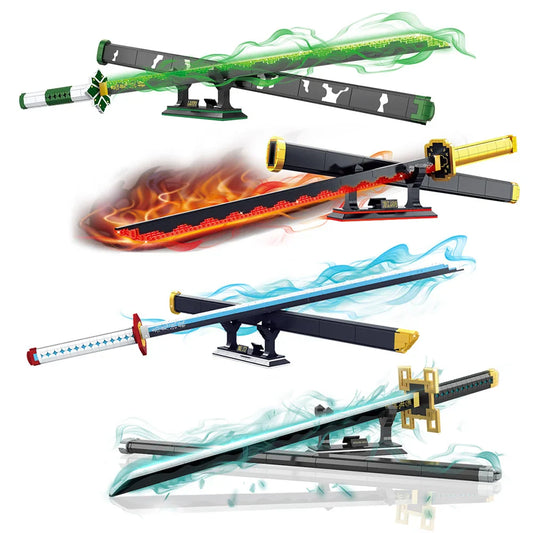 Anime Samurai Sword Building Blocks Set – Demon Slayer-Inspired Weapon Model, Action Figure Display with Base, Kids Toy & Birthday Gift Home Decor