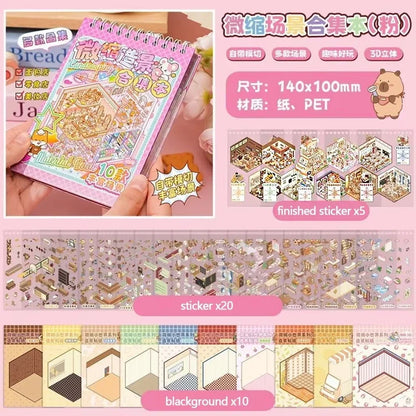 NEW 20Pcs 20-in-1 Cartoon Landscape Sticker Book – DIY 3D Pocket Cabin Scene Stickers for Kids Gift