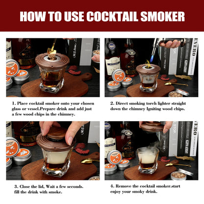 Cocktail Smoker Kit – Whiskey Smoking Set with 4 Wood Chips, Old Fashioned Drinks Accessories