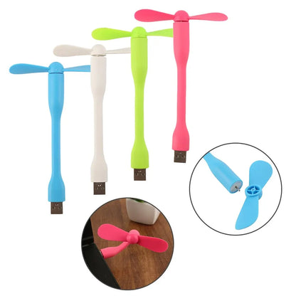 Mini USB Flexible Fan – Bendable Portable Hand Fan for Laptop, PC, Power Bank, and AC Charger, Summer Cooling Gadget
