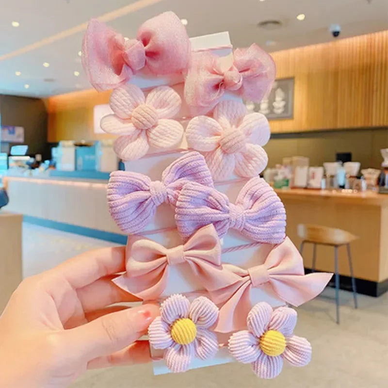 10 Pcs Baby Girl Flower Hair Bands Set – Cute Colorful Soft Scrunchies Ponytail Holders for Kids