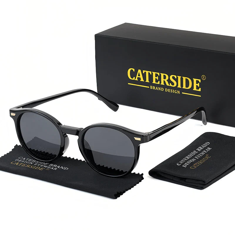 CATERSIDE Retro Polarized Round Sunglasses — TR90 & Acetate Vintage Shades for Men & Women, Punk Style Driving & Travel Sun Glasses