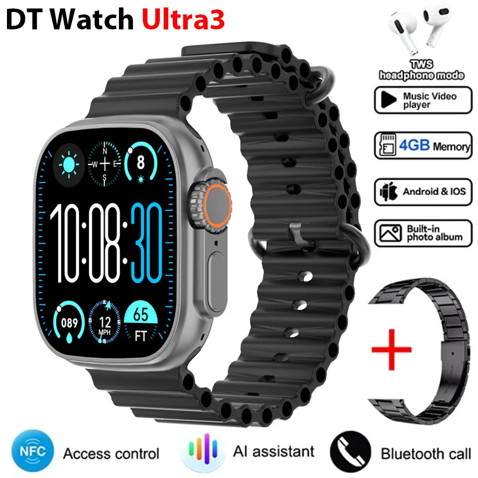 2025 DT Ultra 3 Pro Smartwatch – NFC, Bluetooth Call, Music & Video, Waterproof for Android & iOS, 32GB