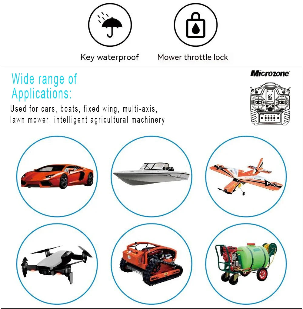 MicroZone MC6C-Mini V2 2.4G 6CH RC Controller — MC7RB Receiver for Fixed-Wing, Car, Boat & Airplane Toys