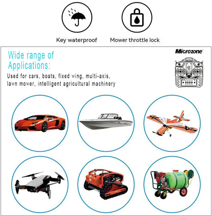 MicroZone MC6C-Mini V2 2.4G 6CH RC Controller — MC7RB Receiver for Fixed-Wing, Car, Boat & Airplane Toys