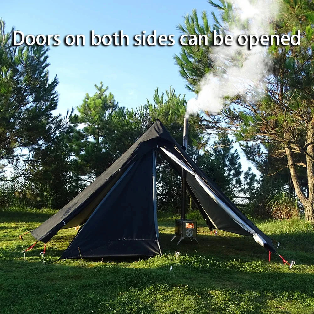 Camping Hot Tent with Chimney Window – Ultralight Tipi Teepee Pyramid Tent, Double Layer Bushcraft Shelter for 1 Person