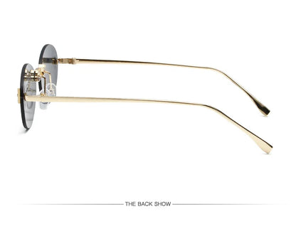 Diamond Letter "F" Rimless Sunglasses | Women’s Luxury Metal Frame Black Oval UV400 Shades